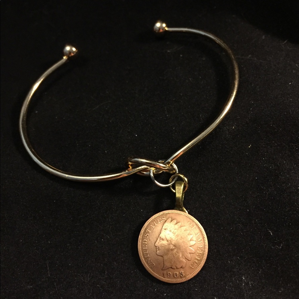 Bangle bracelet with vintage Penny charm
